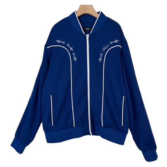 Amiri Men's XXL Piped Western Track Jacket Blue Full Zip Bomber Embroidered - Picture 3 of 12